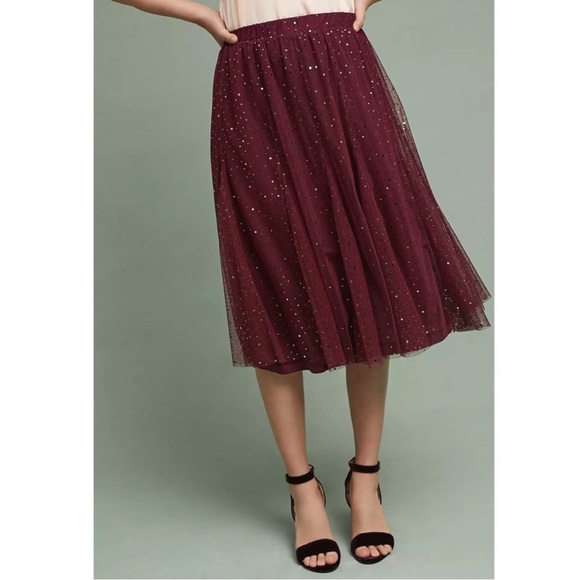 Anthropologie HD In Paris Everly Tulle Midi Skirt Burgundy Dots Women’s Size XS - Picture 1 of 9